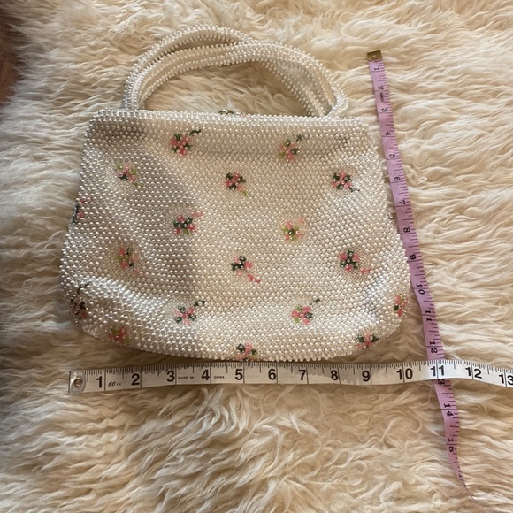 Vintage Beaded Mid-Century Handbag White & Pink Floral Handbag EUC OS - Picture 5 of 5